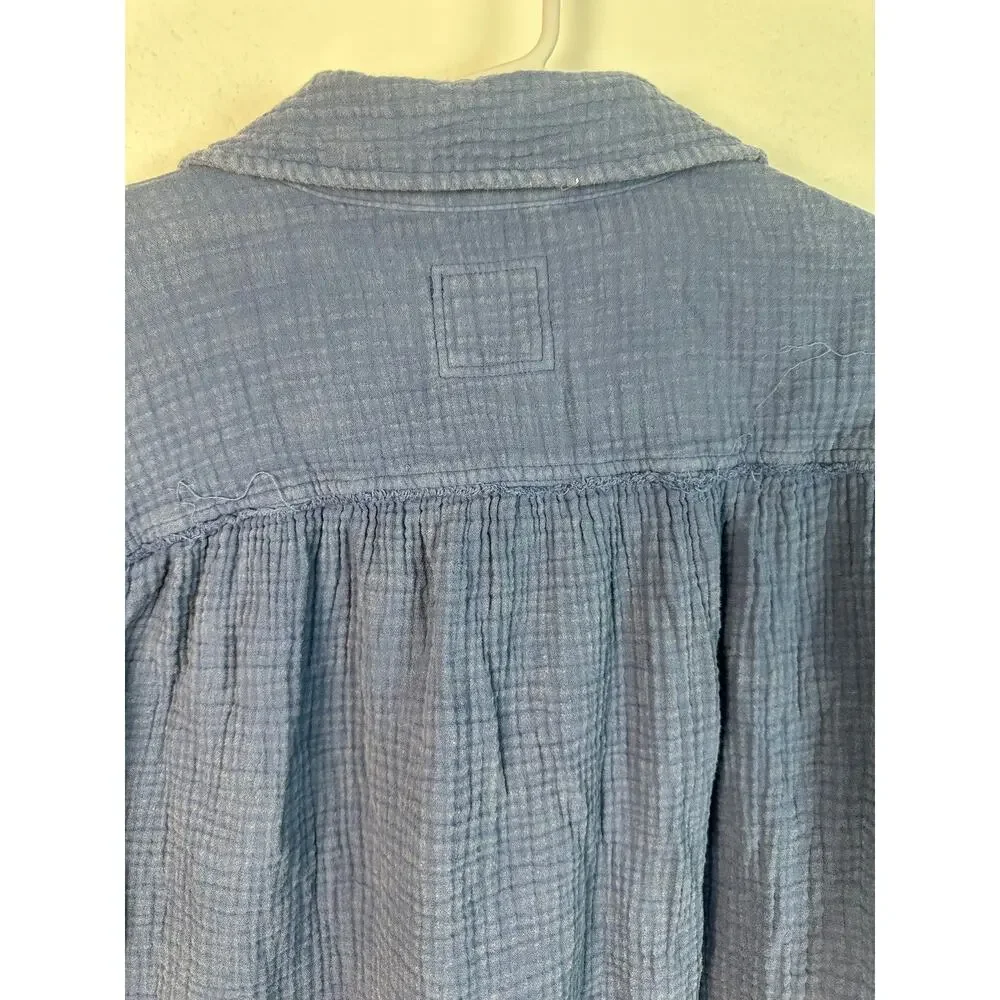 Aerie Women's gauzy Blue coverup shirt oversized fit lightweight raw hem XS - Picture 4 of 7